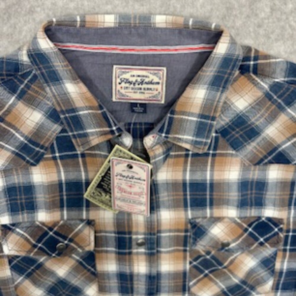 Flag and Anthem Plaid Long Sleeve Snap Up Shirt Size Large